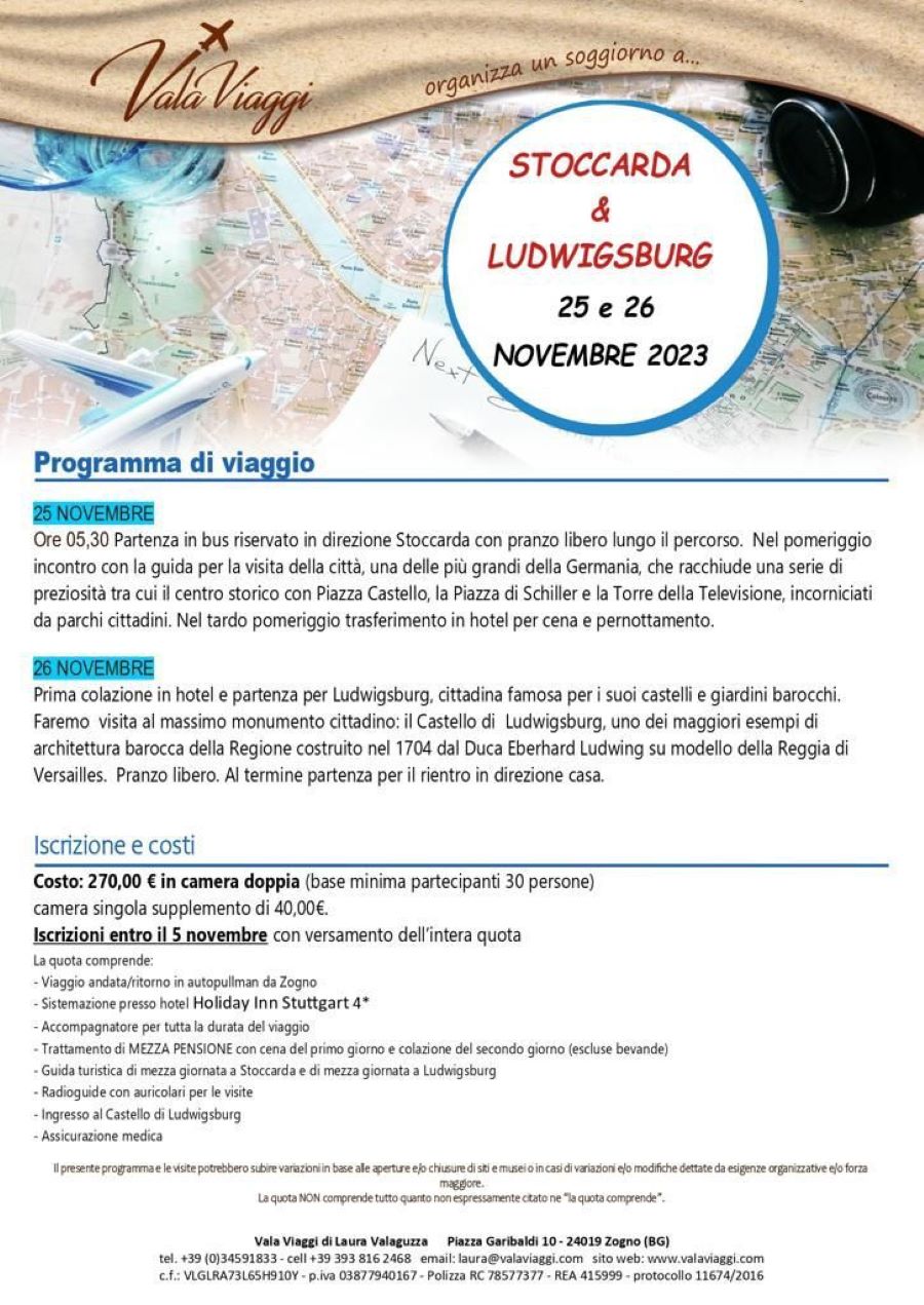 Valaviaggi, viaggio organizzato a Stoccarda e Ludwigsburg, 25 e 26 Novembre 2023