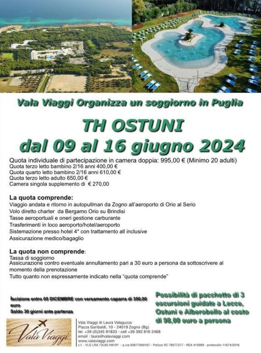 Valaviaggi, soggiorno a Ostuni, Puglia, dal 9 al 16 Giugno 2024
