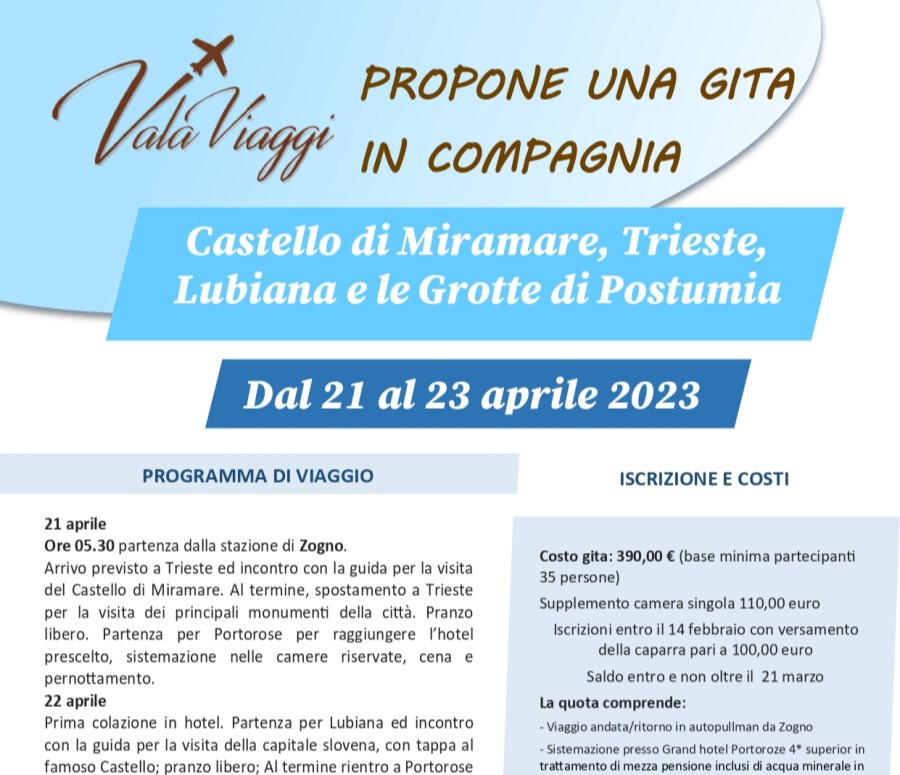 Valaviaggi, viaggio organizzato in Slovenia, dal 21 al 23 Aprile 2023