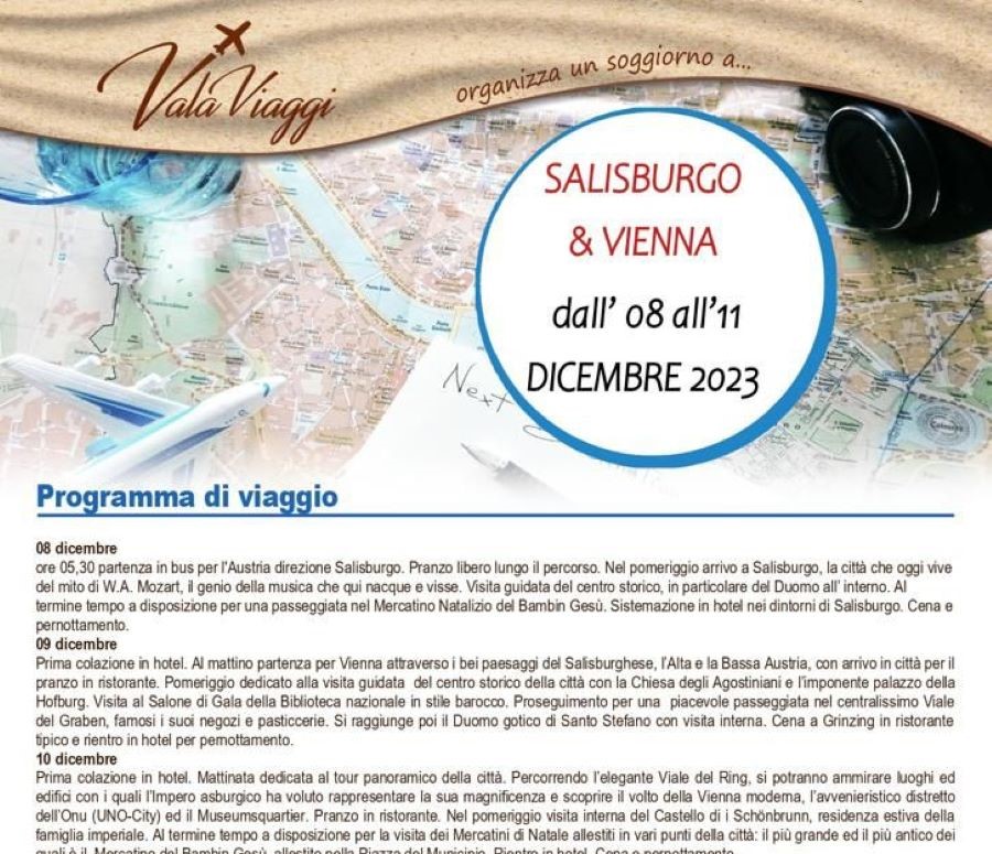 Valaviaggi, soggiorno a Salisburgo e Vienna, dall’8 all’11 Dicembre 2023